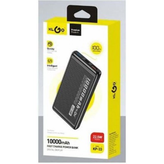 PowerBank KLGO Kp-33 10000mAh με Θύρα USB-A και Θύρα USB-C Μαύρο PowerBank KLGO Kp-33 10000mAh με Θύρα USB-A και Θύρα USB-C Μαύρο