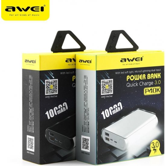 PowerBank Awei P40K 10000mAh με 2 Θύρες USB-A Quick Charge 3.0 Μαύρο PowerBank Awei P40K 10000mAh με 2 Θύρες USB-A Quick Charge 3.0 Μαύρο