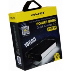 PowerBank Awei P40K 10000mAh με 2 Θύρες USB-A Quick Charge 3.0   Μαύρο