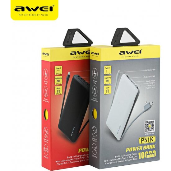 PowerBank Awei P51K 10000mAh με Θύρα USB-A Μαύρο PowerBank Awei P51K 10000mAh με Θύρα USB-A Μαύρο