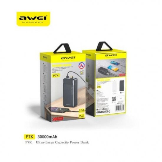 PowerBank Awei P7K 30000mAh με 2 Θύρες USB-A και Θύρα USB-C Μαύρο PowerBank Awei P7K 30000mAh με 2 Θύρες USB-A και Θύρα USB-C Μαύρο