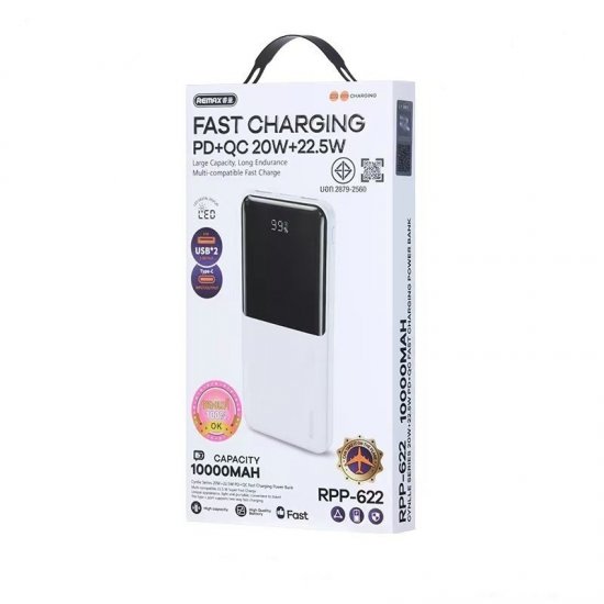 PowerBank Remax RPP-622 10000mAh με 2 Θύρες USB-A και Θύρα USB-C Λευκό PowerBank Remax RPP-622 10000mAh με 2 Θύρες USB-A και Θύρα USB-C Λευκό