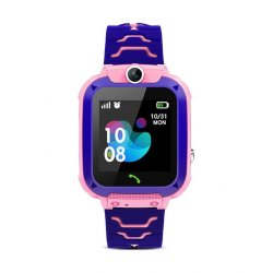Παιδικό Smartwatch Q12 με GPS και Καουτσούκ/Πλαστικό Λουράκι Ροζ-Μωβ 
