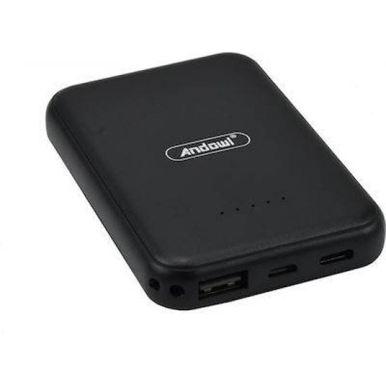 PowerBank Andowl Q-MG6000 6000mAh με Θύρα USB-A και Θύρα USB-C   Μαύρο