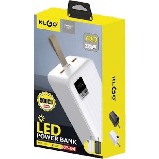 PowerBank KLGO KP-94 50000mAh 22.5W με 2 Θύρες USB-A Λευκό PowerBank KLGO KP-94 50000mAh 22.5W με 2 Θύρες USB-A Λευκό