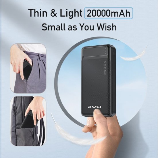 PowerBank Awei P6K 20000mAh με 2 Θύρες USB-A Μαύρο PowerBank Awei P6K 20000mAh με 2 Θύρες USB-A Μαύρο