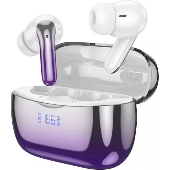 Hoco EQ16 Shine In-ear Bluetooth Handsfree Ακουστικά με Θήκη Φόρτισης Purple Glaze