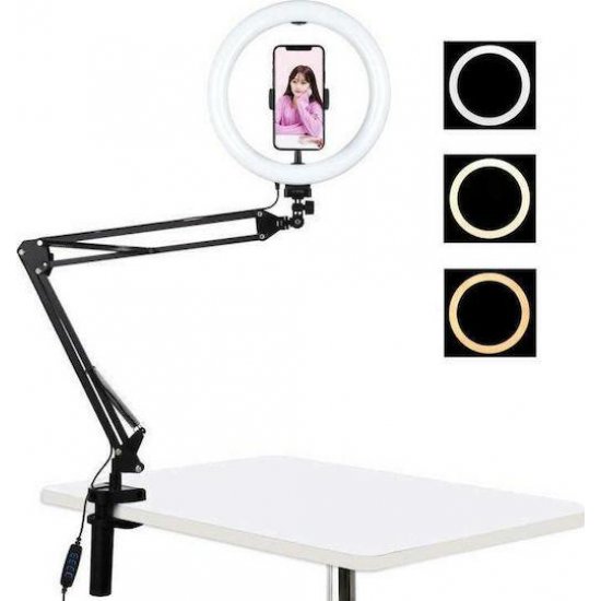 Puluz LED Ring Light PKT3090B Ring Light 26cm με Επιτραπέζια Βάση Στήριξης και Βάση για Κινητό